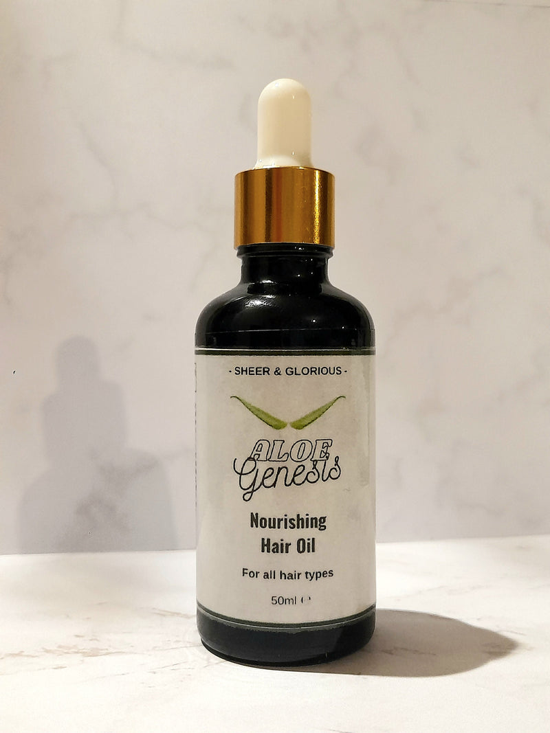 Nourishing Hair Oil to promote the growth of Thicker, Fuller, Stronger Hair | Natural, Plant - Based and Organic | Infused with Organic Aloe Vera - 50ml - Sheer and Glorious